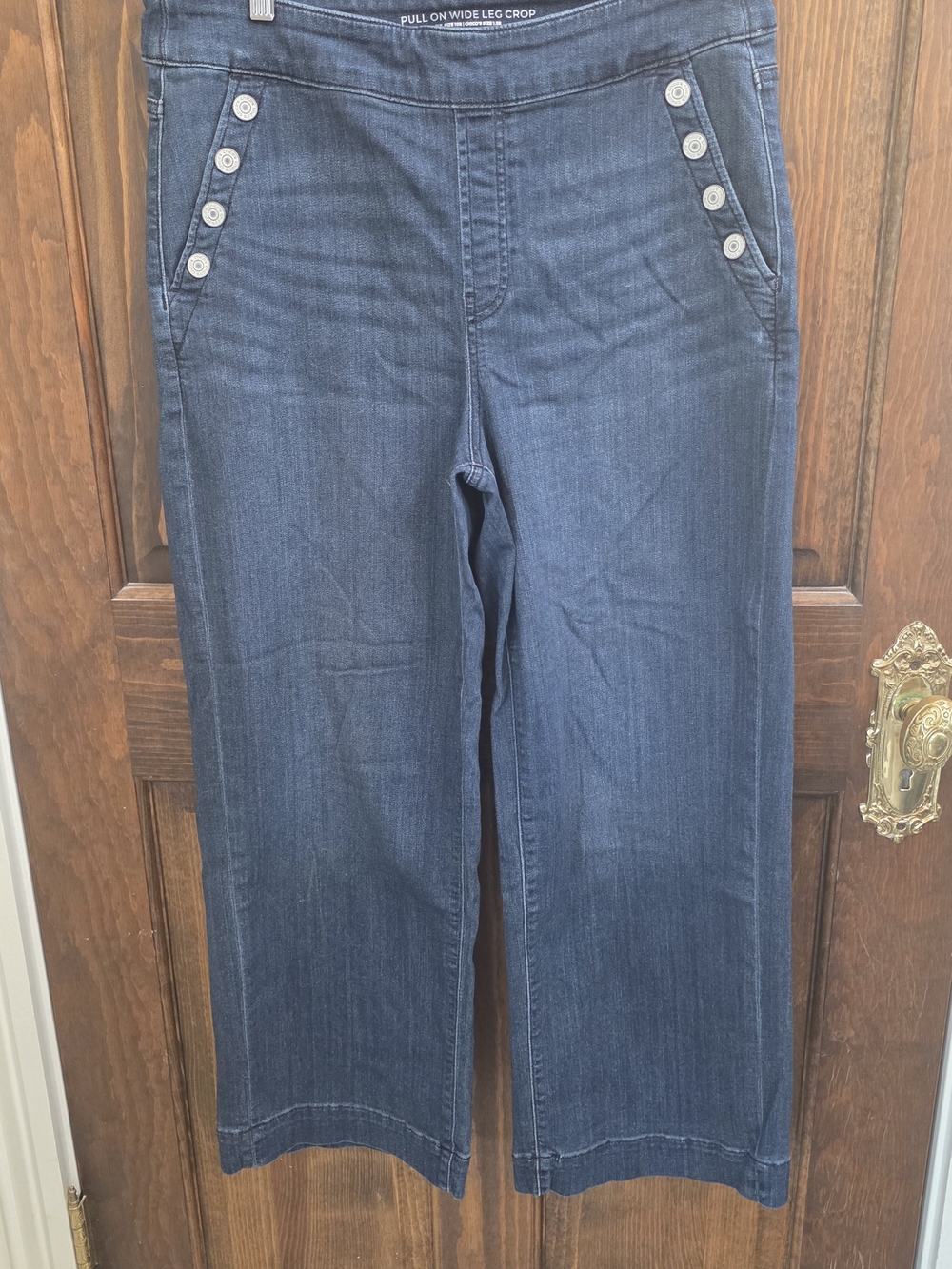 Chico's Dark Indigo Wide-Leg Crop Jeans with Button Details